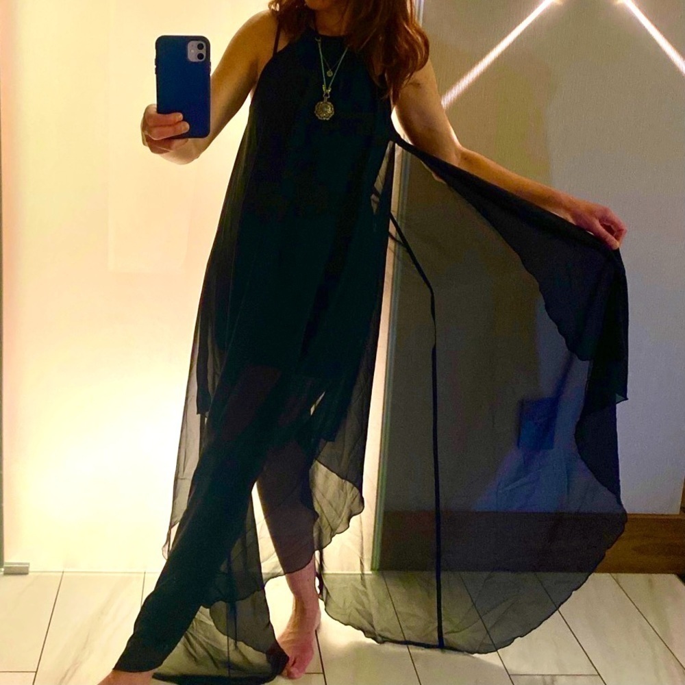 Black long layered Negligee